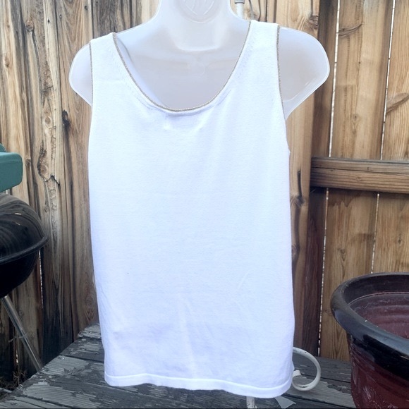 Gardy White Tank Top W/ Gold Embellishment | S - Picture 4 of 8